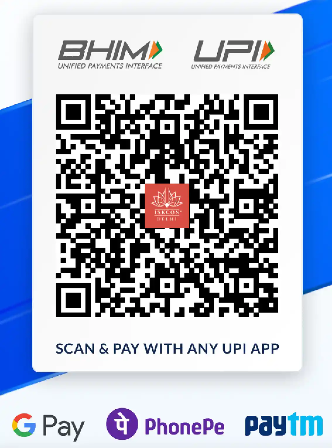 QR code to donate on iskcon delhi